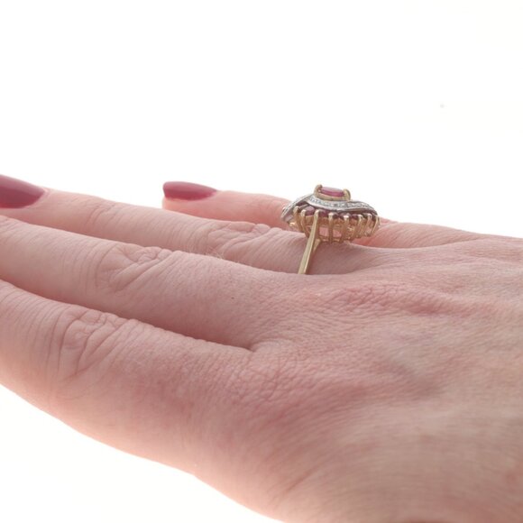 Yellow Gold Ruby Diamond Ring - 10k Marquise & Round .94ctw Swirl - Picture 4 of 6